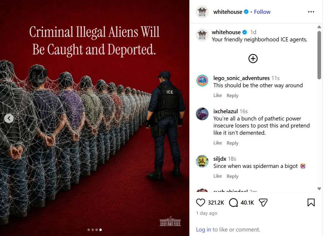 白宫宣传打击非法移民发了一张图，网友评论炸了